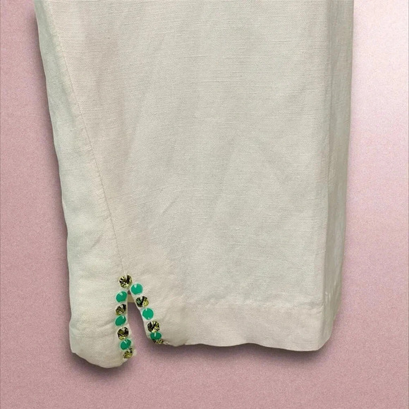 Ruby Rd Linen Blend Crop Straight Leg Pants Beaded Split Hem Plus Size 18W White - Picture 7 of 16